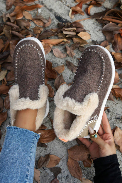 Coffee Suede Stitching Patchwork Plush Lined Anklet Boots - Viraxa