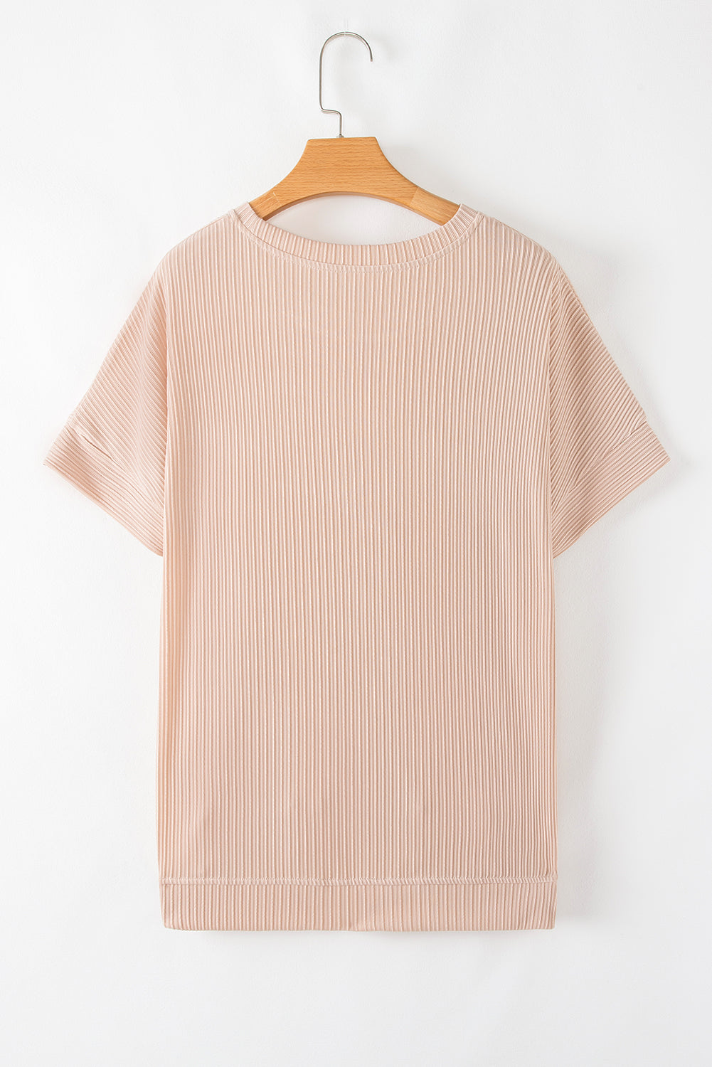Jet Stream Textured Knit Round Neck Short Sleeve Top - Viraxa