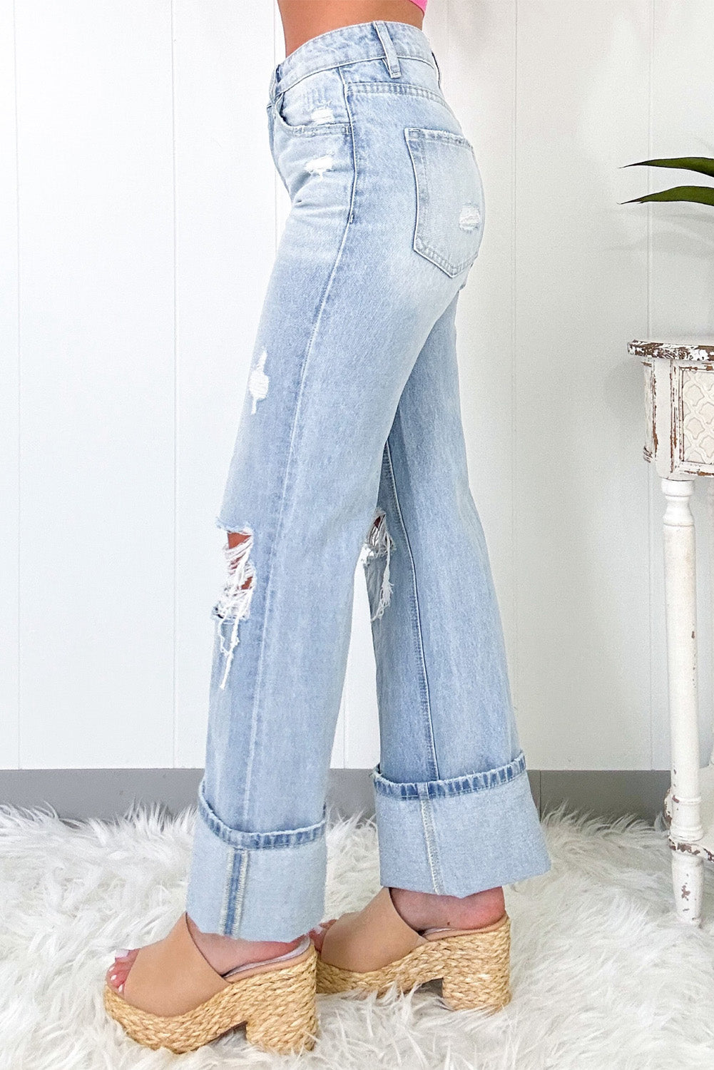 Beau Blue Light Wash Distressed Straight Jeans - Viraxa