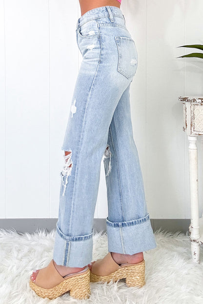 Beau Blue Light Wash Distressed Straight Jeans - Viraxa