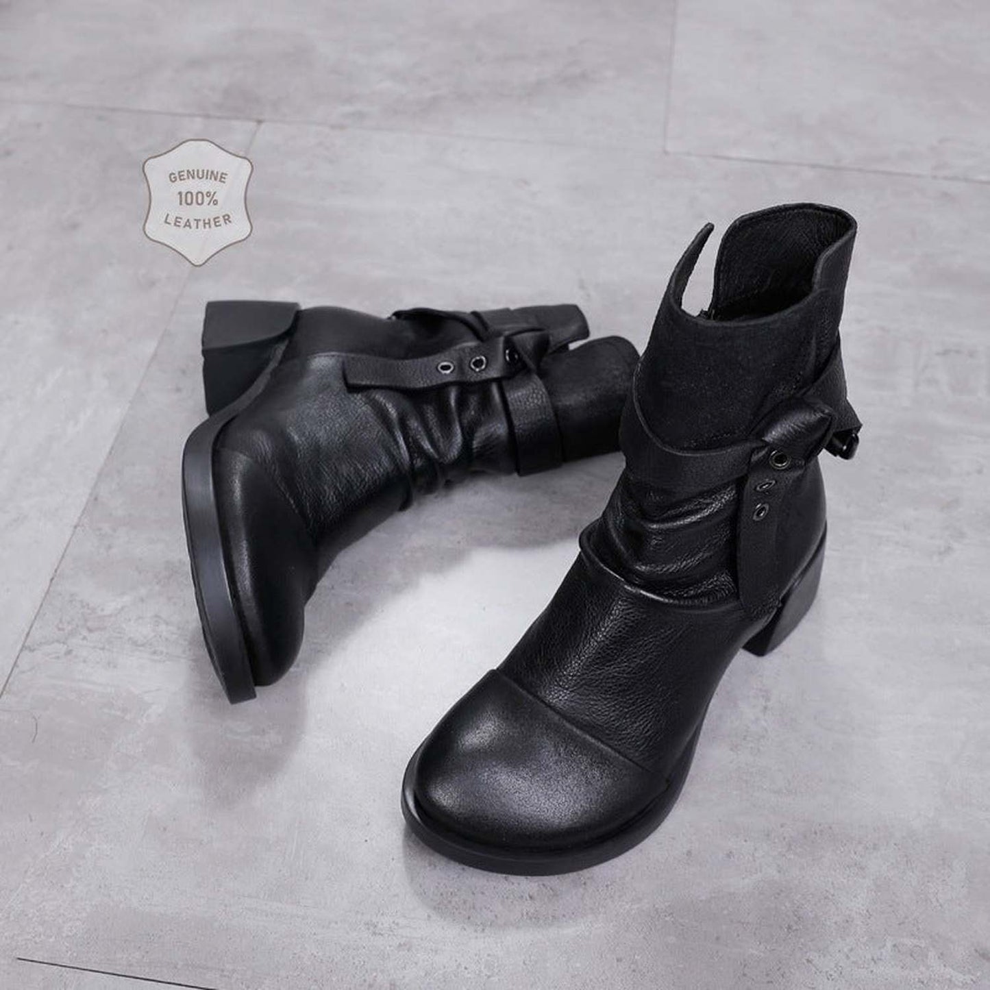 Women's Retro Chunky Heel Ankle Boots - Viraxa