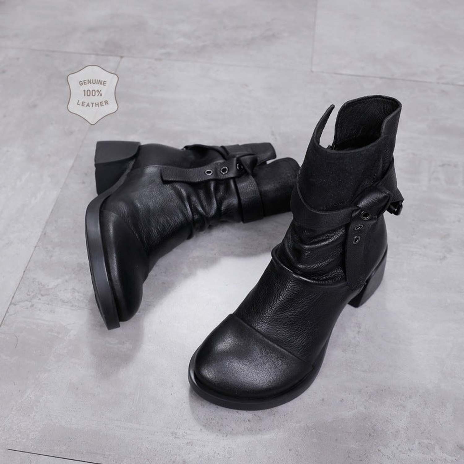 Women's Retro Chunky Heel Ankle Boots - Viraxa