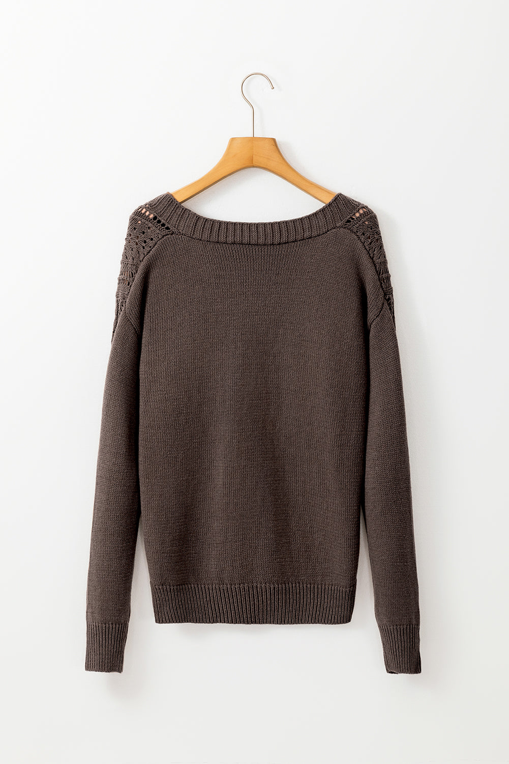 Dark Khaki Open Knit Drop Shoulder Sweater Cardigan - Viraxa