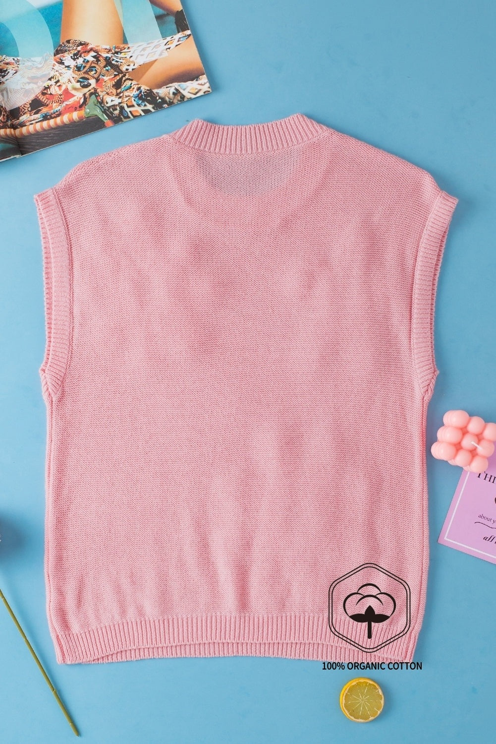 Pink Multi Crochet Flower Knit Short Sleeve Sweater Top