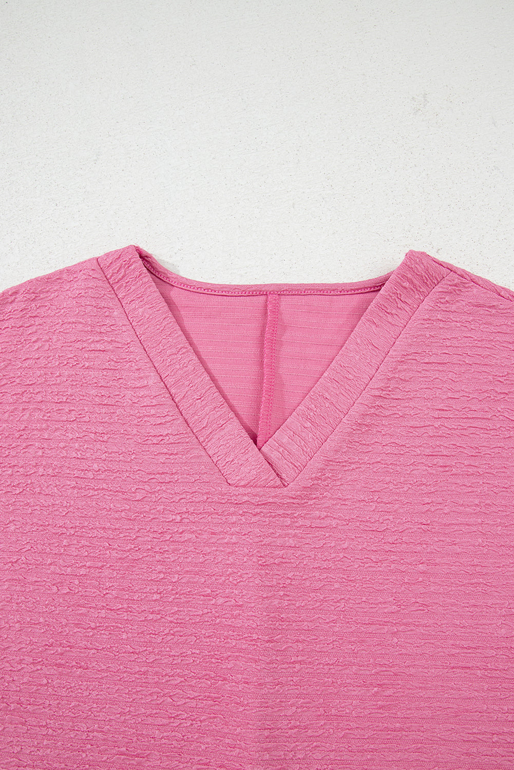 Pink Textured V Neck T Shirt and Shorts Set - Viraxa