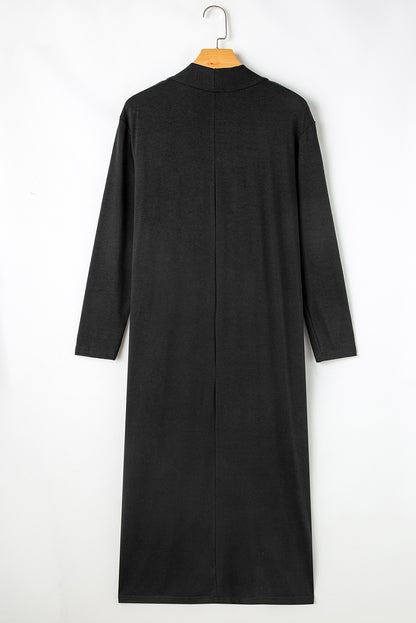 Black Split Long Cardigan and Skinny Pants Lounge Set - Viraxa