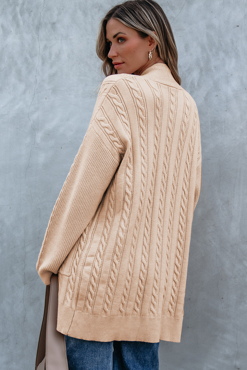 Parchment Oversize Chunky Cable Knit Open Front Midi-length Cardigan - Viraxa