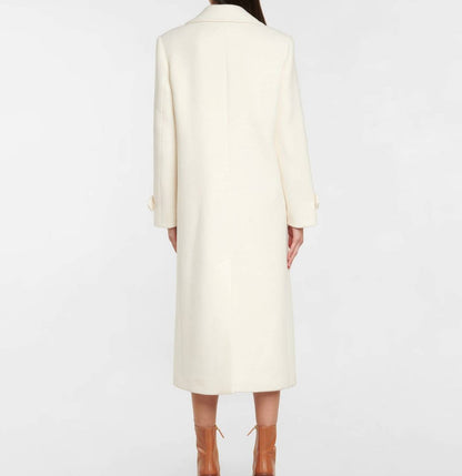 Lapel Double Breasted Elegant Mid-length Women's White Coat Elegant Overcoat