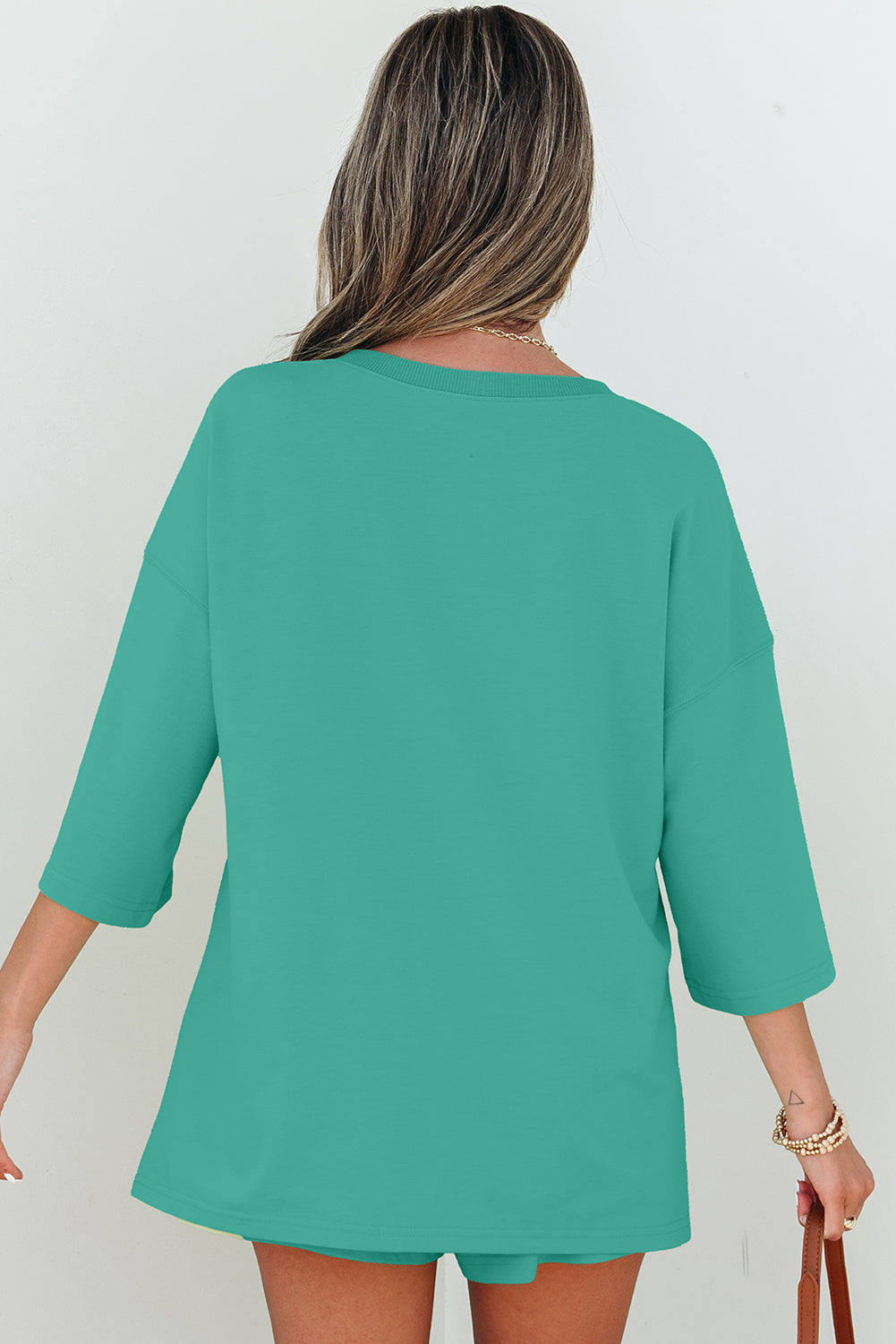 Sea Green Solid Loose V Neck Half Sleeve Tee and Shorts - Viraxa