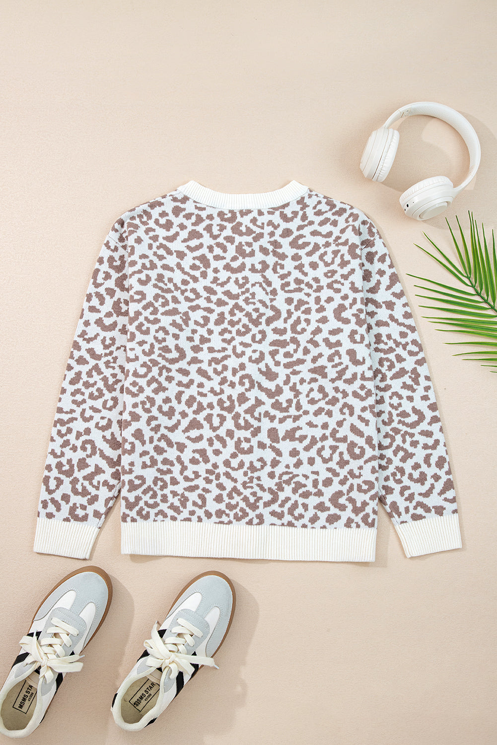 Khaki Leopard Drop Shoulder Chunky Knitted Cardigan Sweater - Viraxa