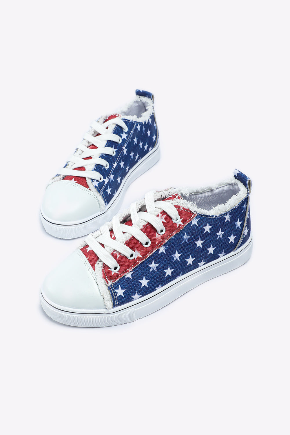Multicolor American Flag Stars Printed Frayed Detail Lace-up Shoes - Viraxa