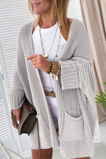 Gray Oversized Fold Over Sleeve Open Front Cardigan - Viraxa