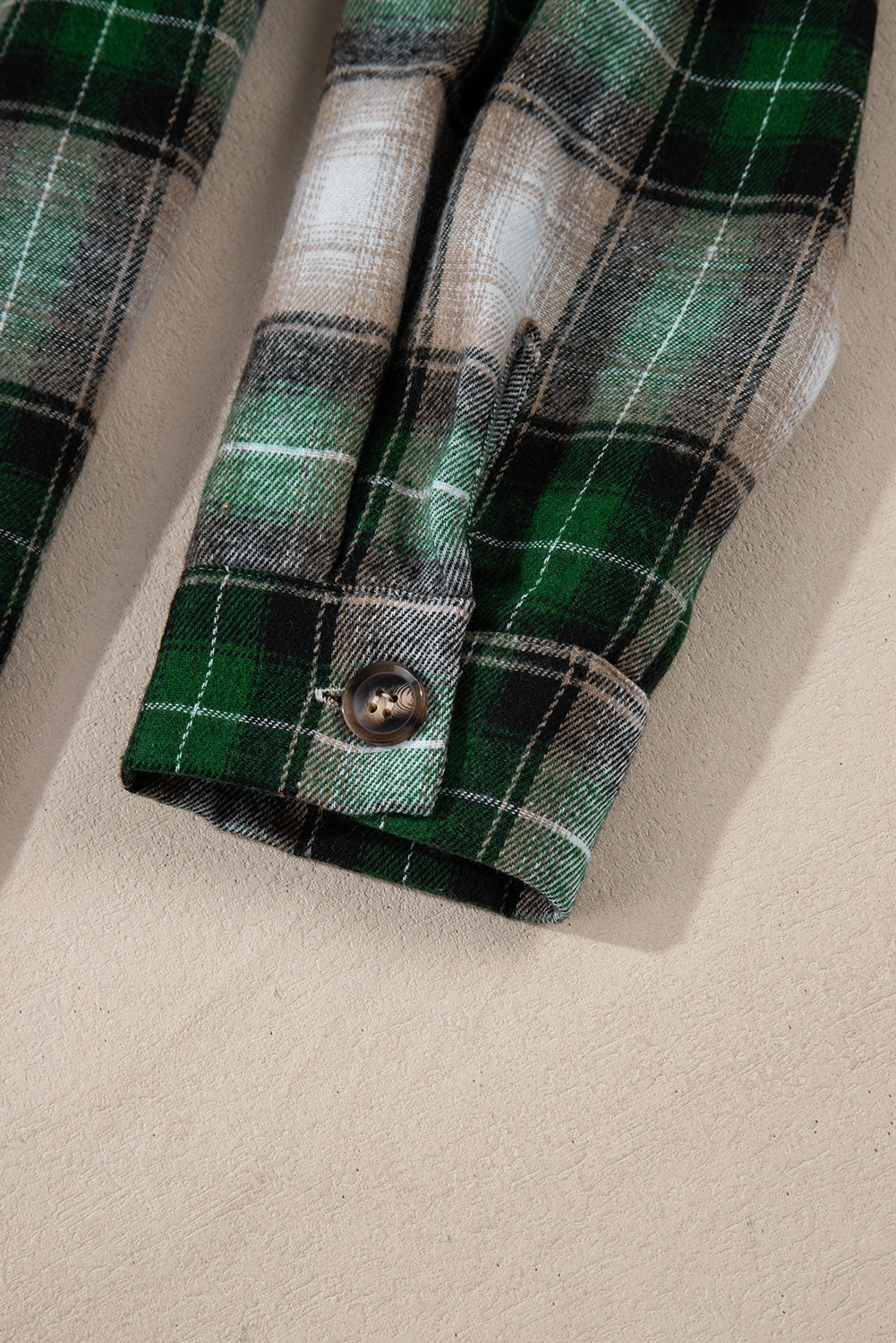 Green Plaid Print Chest Pocket Buttoned Hooded Shacket - Viraxa