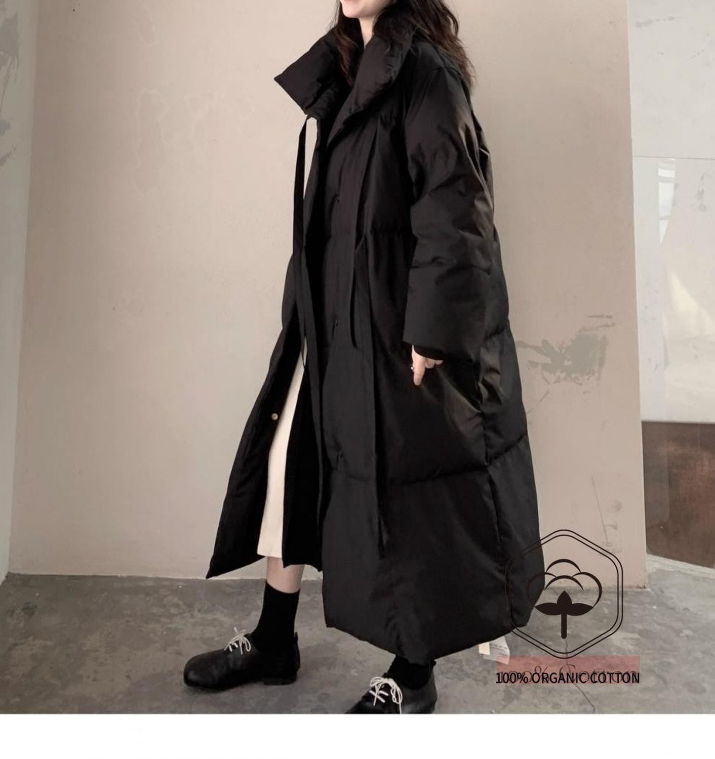 Down Cotton-padded Coat Dark Loose Lovers Three-quarter Length Women