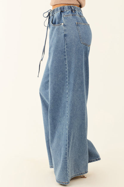 Dusk Blue Medium Wash Super Wide Leg Denim Pants - Viraxa