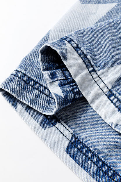 Light Blue Star Print Light Wash Drawstring Elastic Waistband Wide Leg Jeans - Viraxa