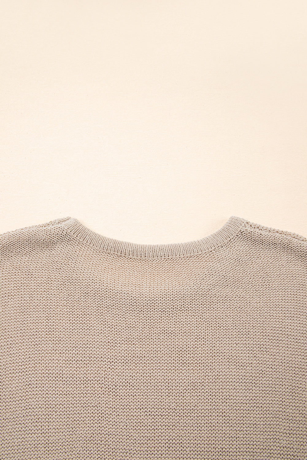 Beige Shiny Knitted Short Sleeve Drop Shoulder Sweater - Viraxa