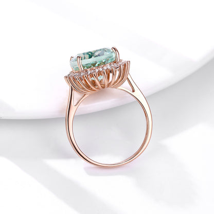 S925 Silver Set Natural Green Crystal Ring Wedding Jewelry Female