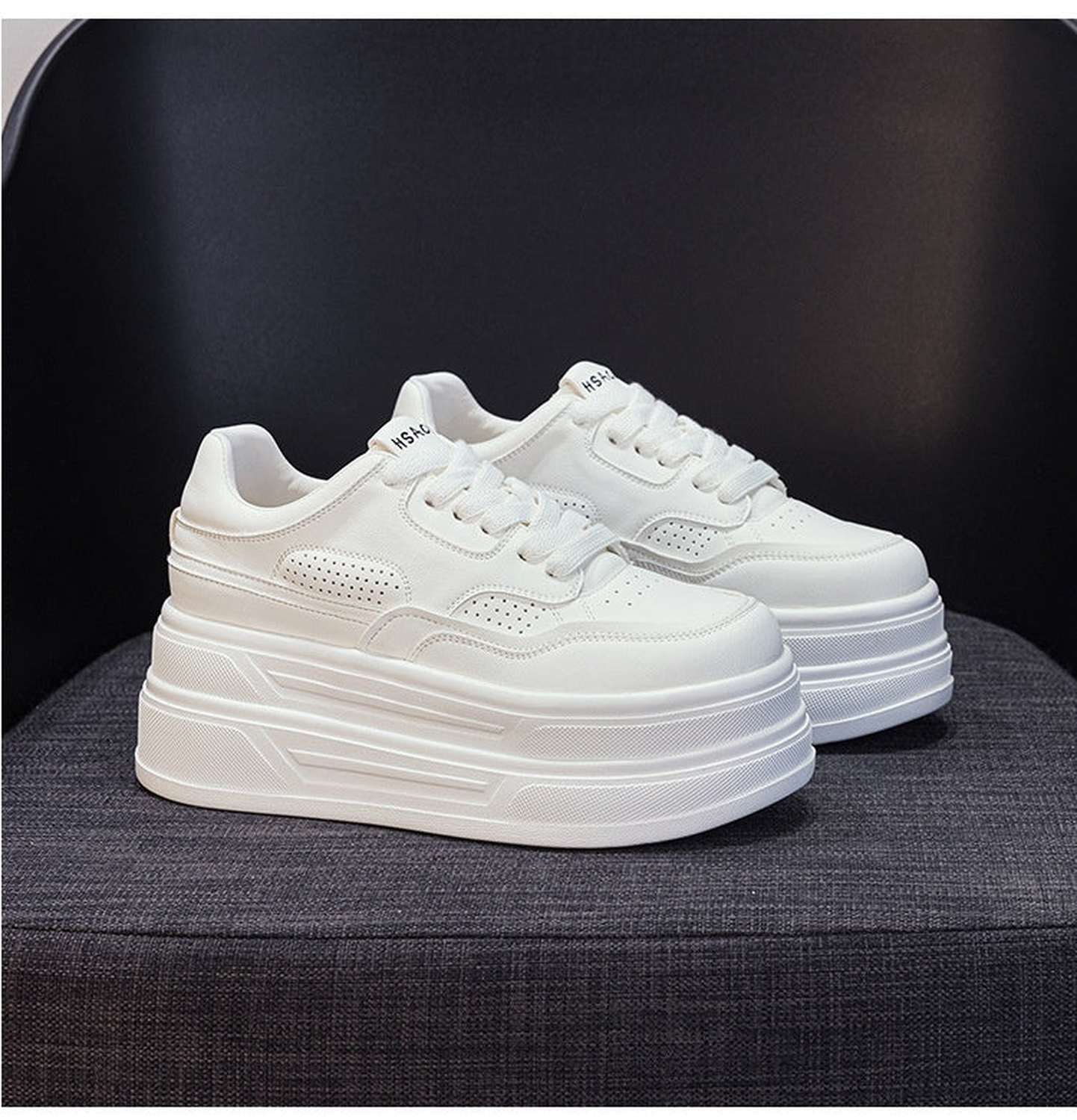 Leather Fashionable Platform Lace-up Casual Shoes - Viraxa