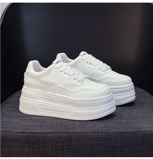 Leather Fashionable Platform Lace-up Casual Shoes - Viraxa