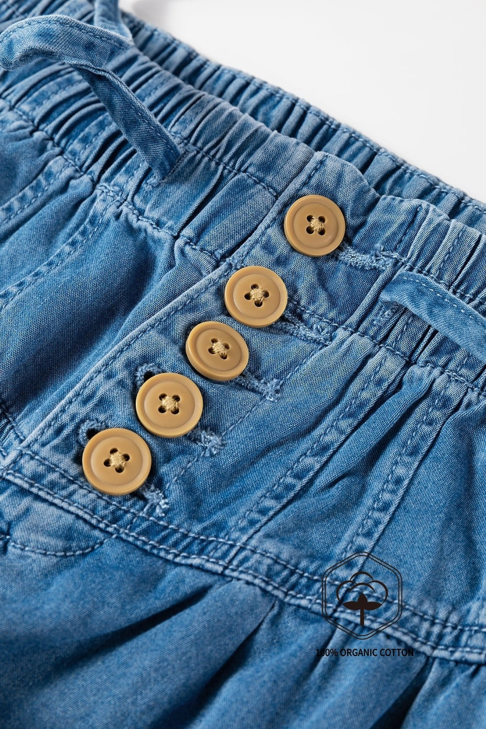 Dusk Blue Mineral Wash Button Fly Waist Wide Leg Jeans - Viraxa