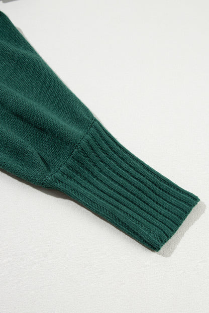 Blackish Green Merry Letter Embroidered High Neck Sweater - Viraxa