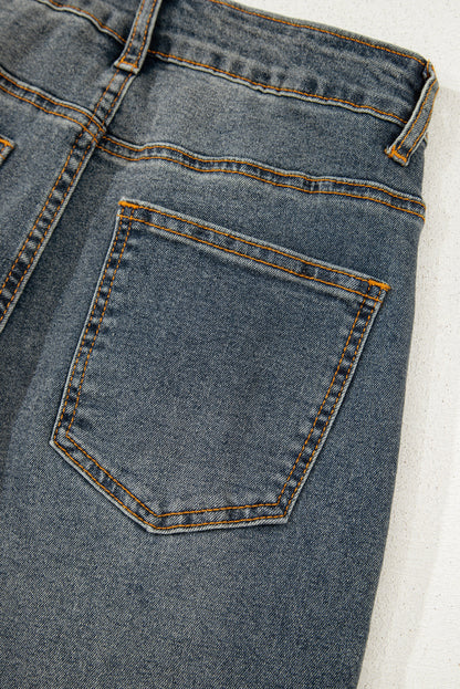 Sail Blue Exposed Stitching Loose Straight High Waist Jeans - Viraxa