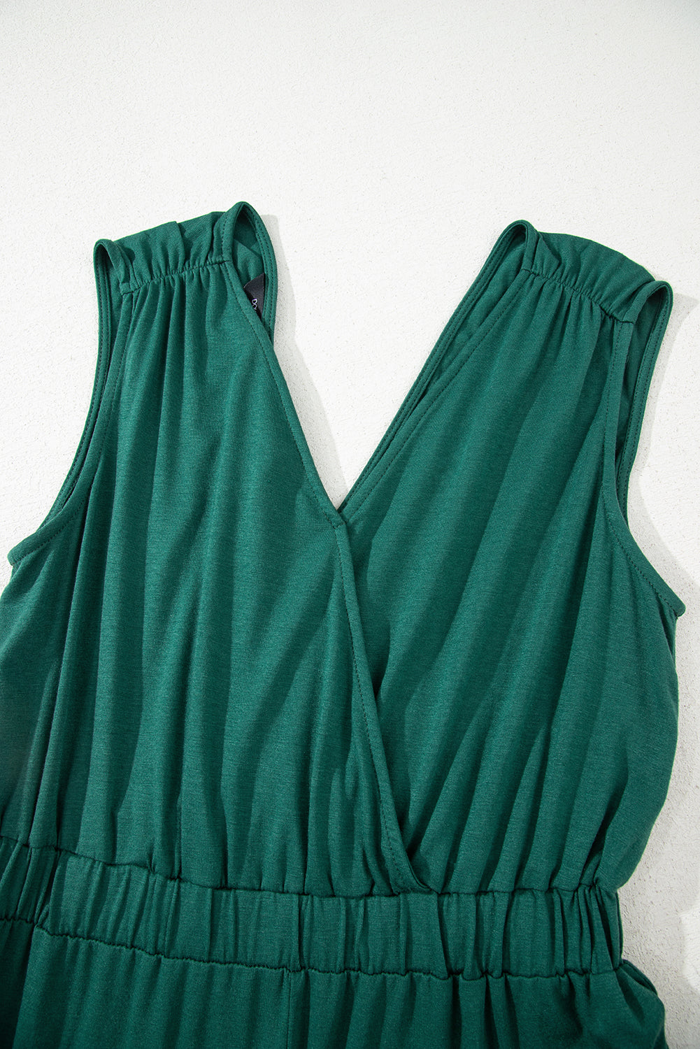 Blackish Green Deep V Pleated Crisscross Wide Leg Backless Jumpsuit
