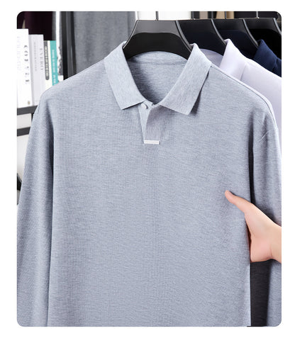 Men's Cotton Polo Shirt Loose Breathable Lapels Long Sleeve
