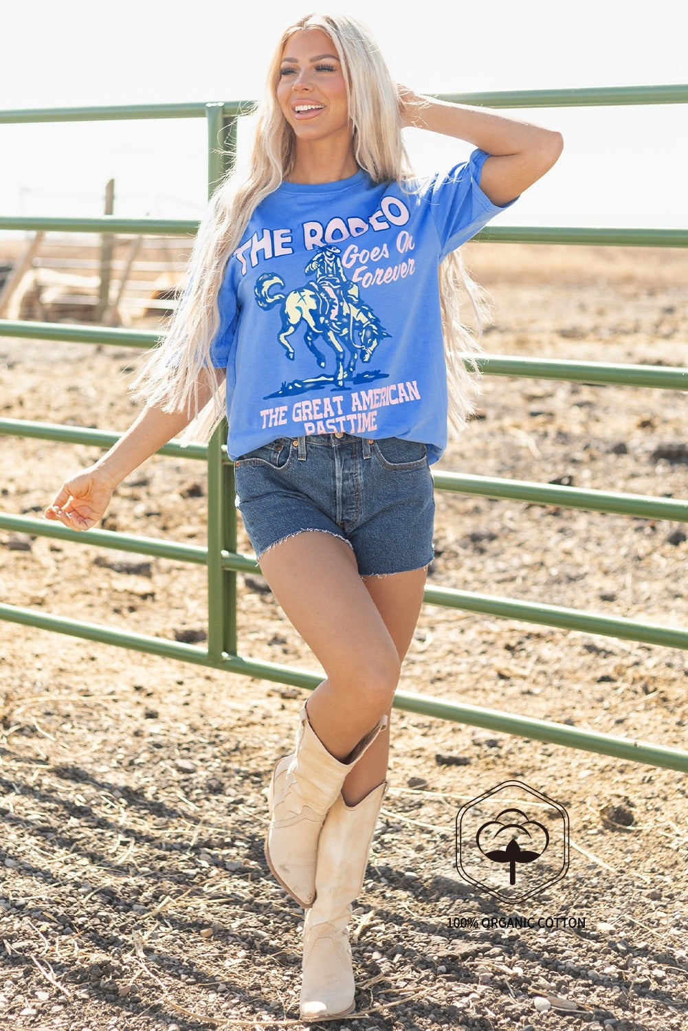 Sky Blue Rodeo Forever Western Graphic Tee - Viraxa