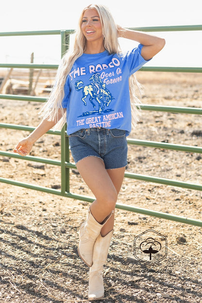 Sky Blue Rodeo Forever Western Graphic Tee - Viraxa