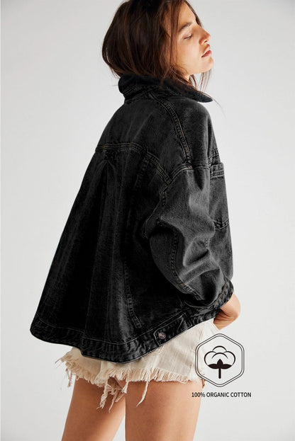 Black Washed Oversize Pocketed Denim Jacket