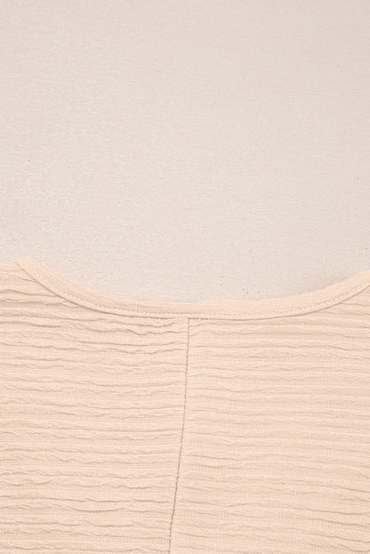 Apricot Textured V Neck T Shirt and Shorts Set - Viraxa