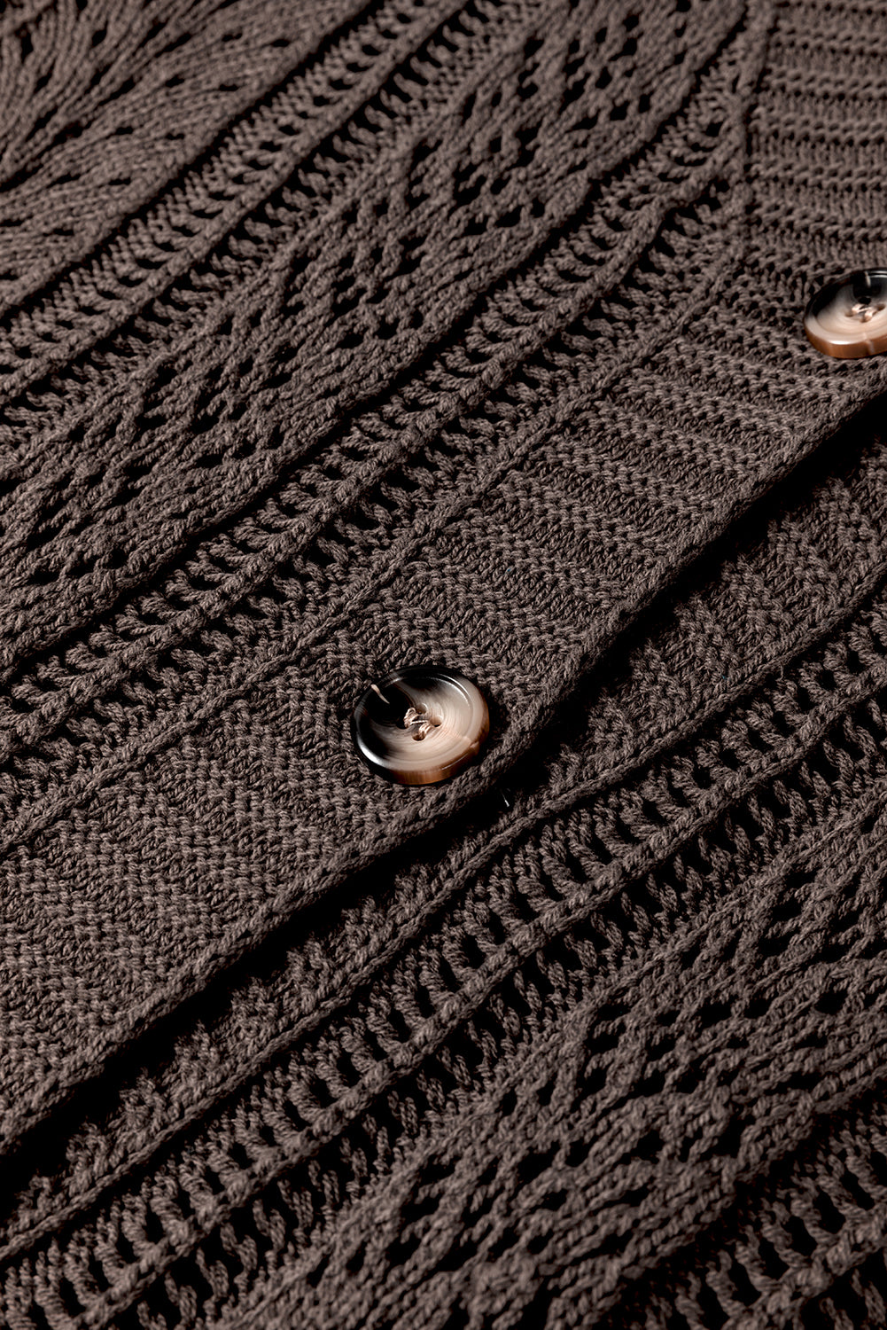 Dark Khaki Open Knit Drop Shoulder Sweater Cardigan - Viraxa