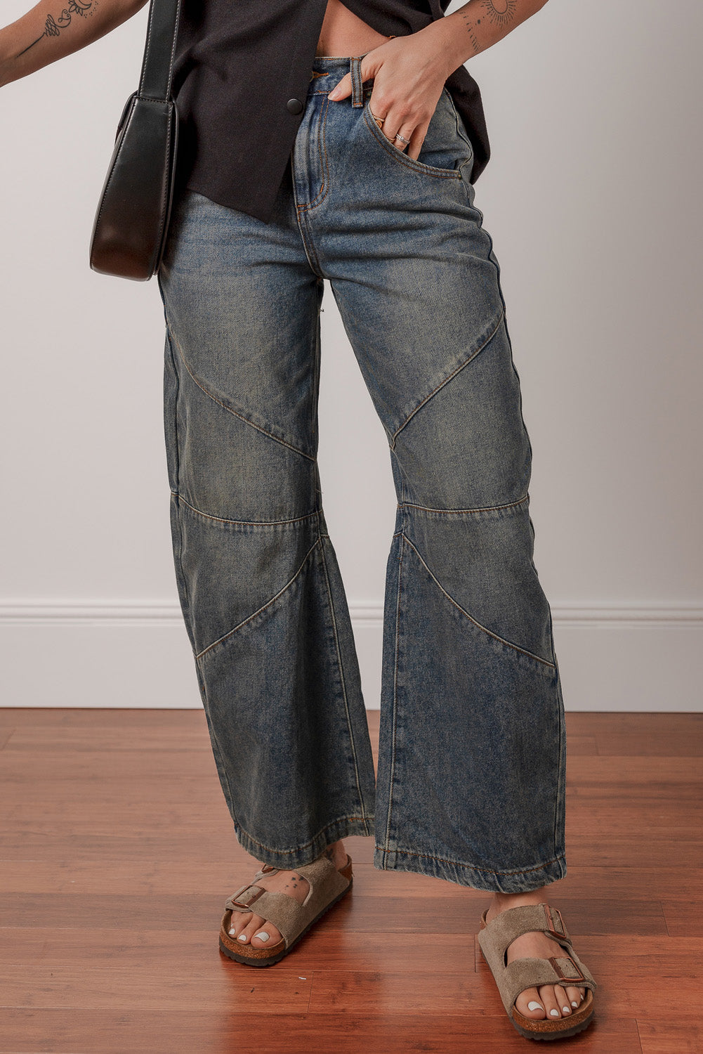 Sail Blue Exposed Stitching Loose Straight High Waist Jeans - Viraxa