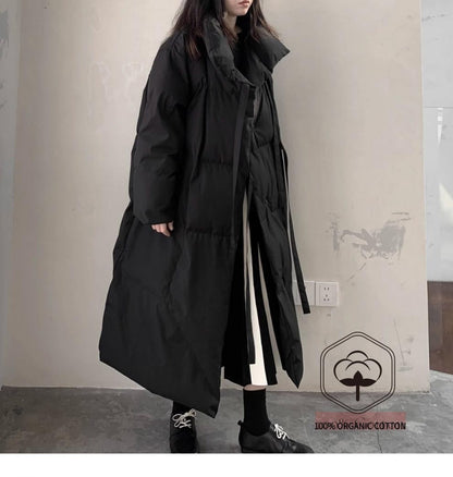 Down Cotton-padded Coat Dark Loose Lovers Three-quarter Length Women