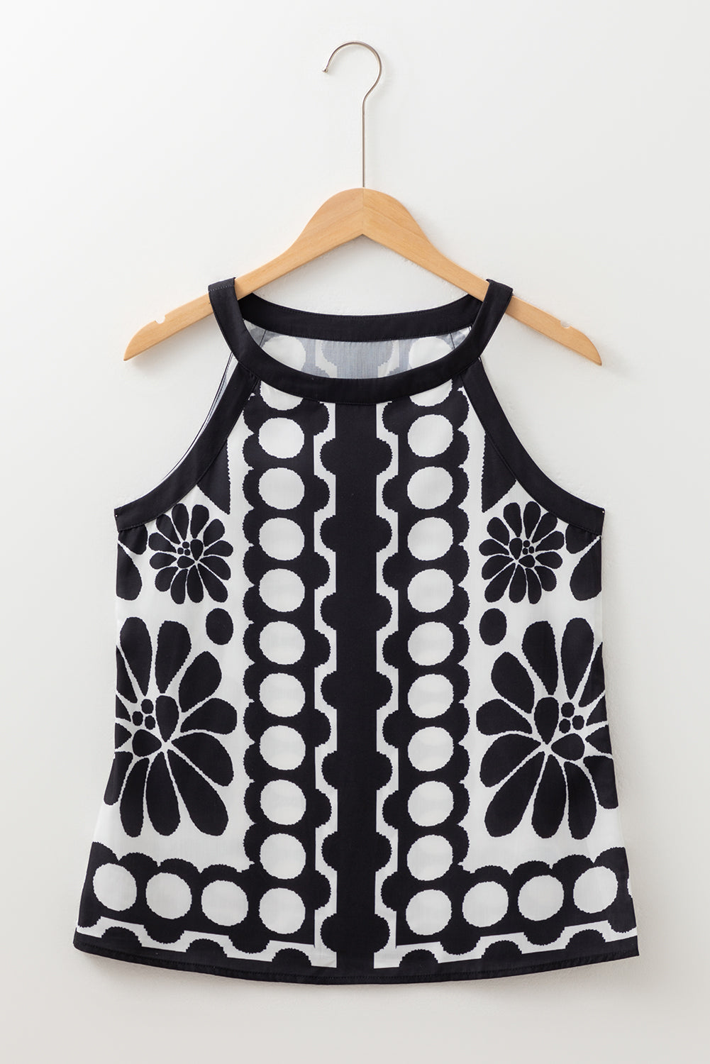 Black Abstract Dot Flower Print Tank Top - Viraxa