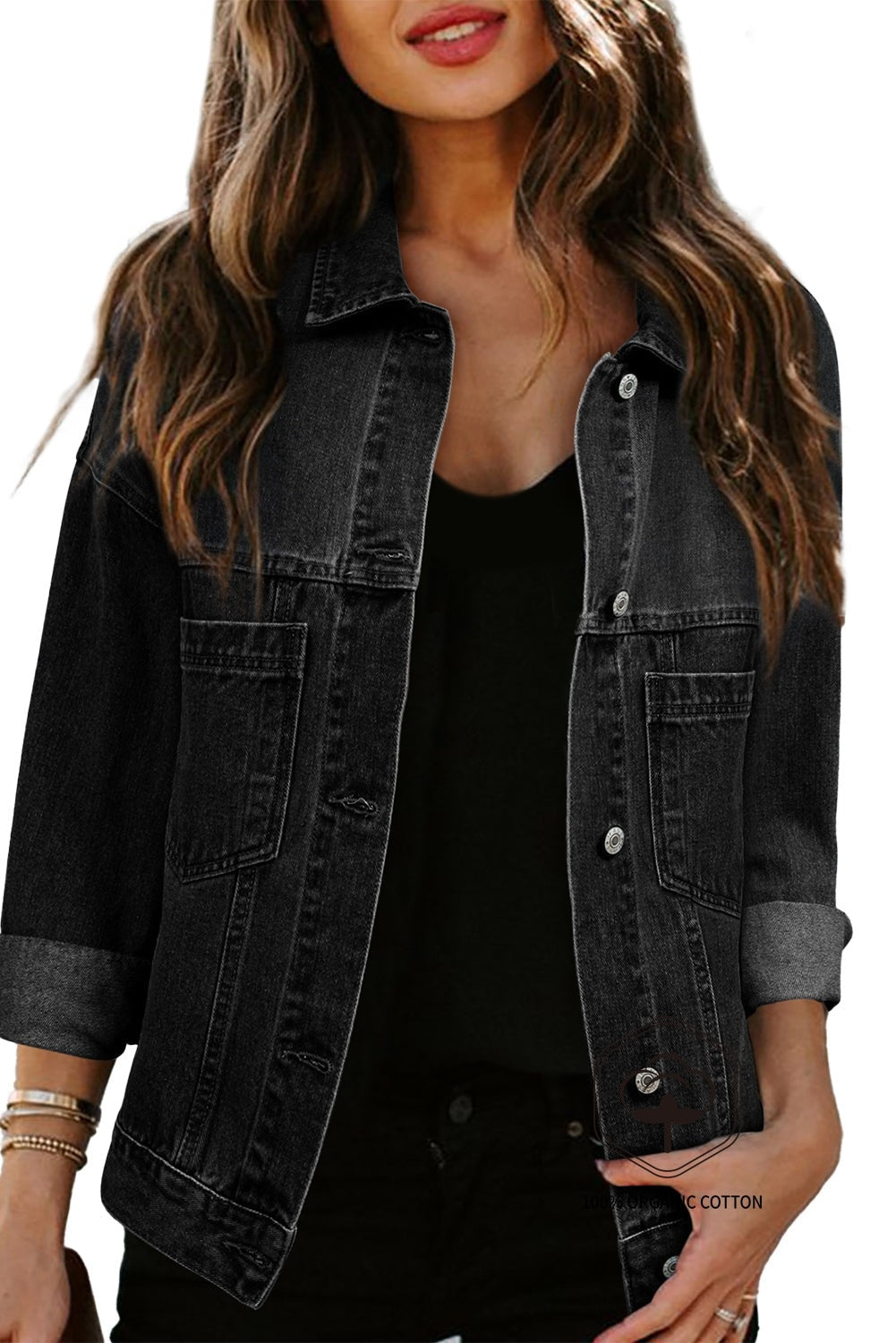 Black Washed Oversize Pocketed Denim Jacket