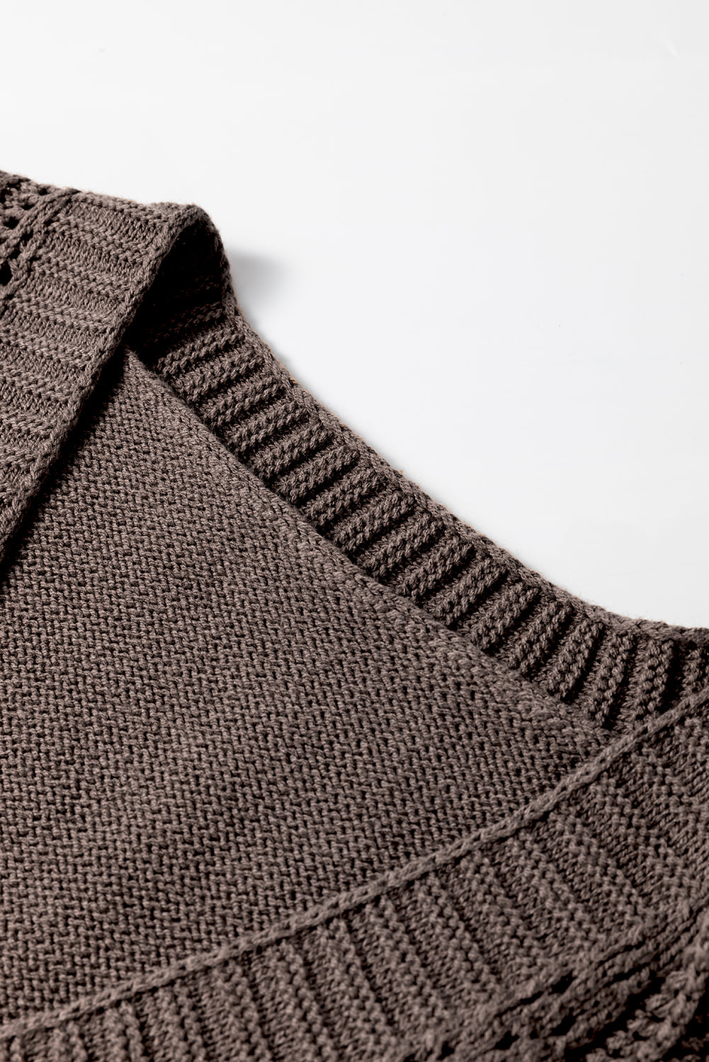 Dark Khaki Open Knit Drop Shoulder Sweater Cardigan - Viraxa
