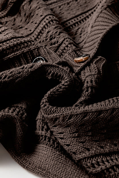 Dark Khaki Open Knit Drop Shoulder Sweater Cardigan - Viraxa