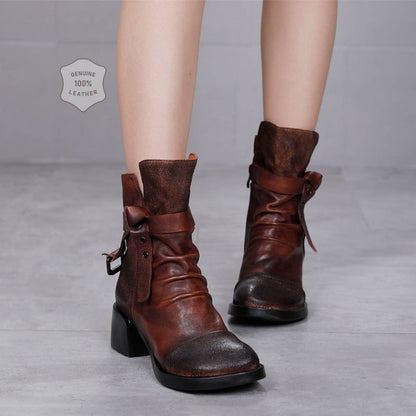 Women's Retro Chunky Heel Ankle Boots - Viraxa