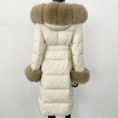 Thickened Long Section White Goose Down Slim Fit Women's Coat
