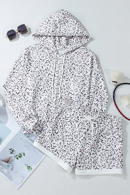 White Classic Leopard Hoodie and Shorts Set - Viraxa