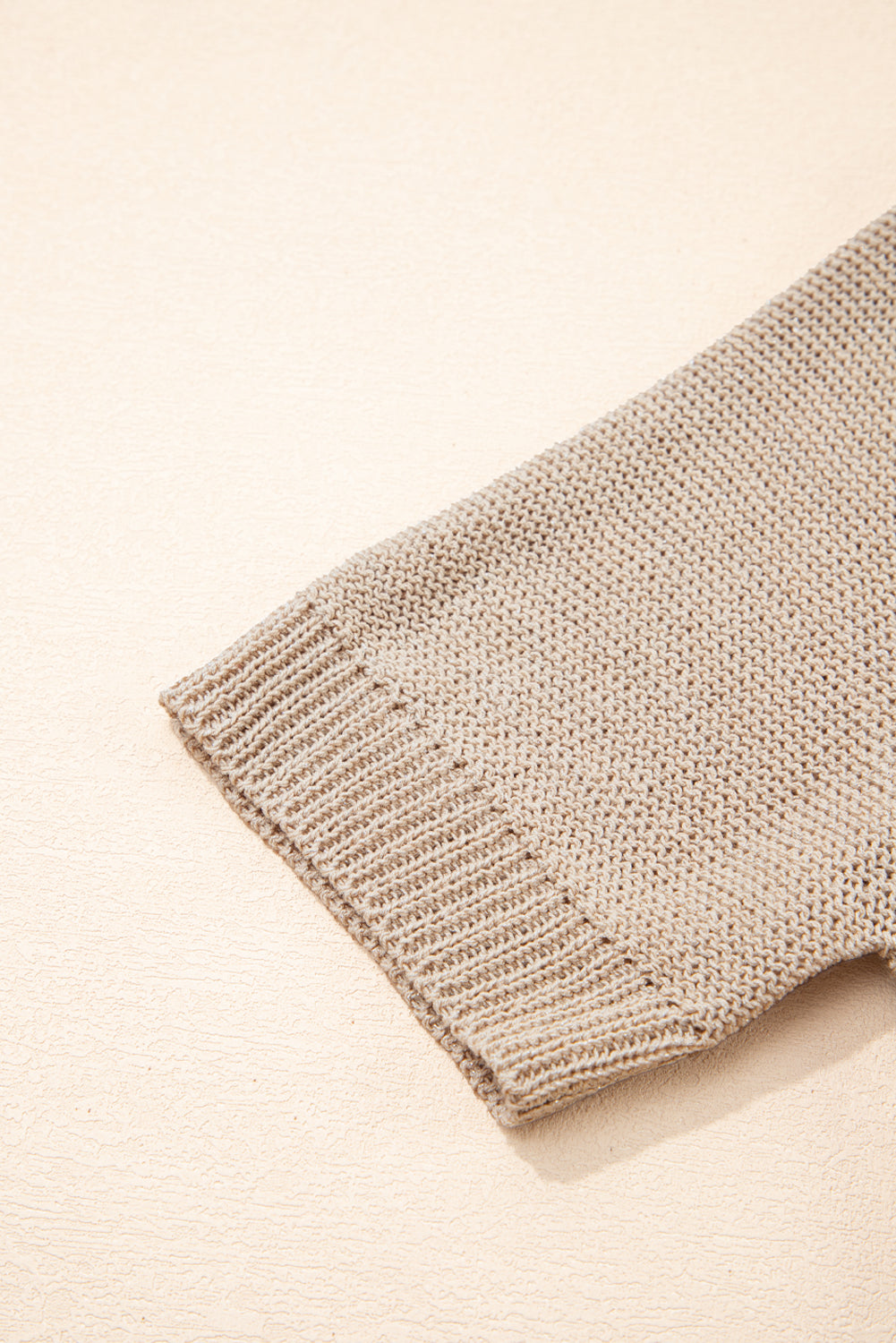 Beige Shiny Knitted Short Sleeve Drop Shoulder Sweater - Viraxa