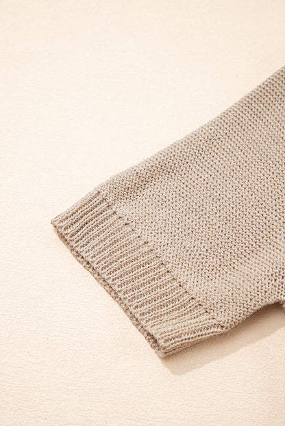 Beige Shiny Knitted Short Sleeve Drop Shoulder Sweater - Viraxa