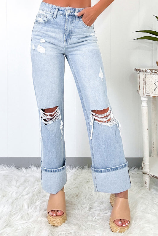 Beau Blue Light Wash Distressed Straight Jeans - Viraxa