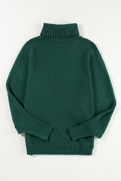 Blackish Green Merry Letter Embroidered High Neck Sweater - Viraxa