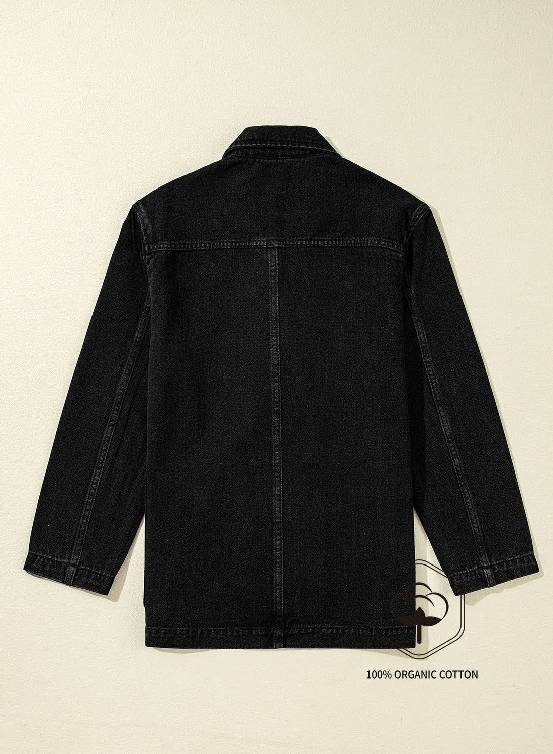 Black Side Pockets Lapel Collar Denim Jacket