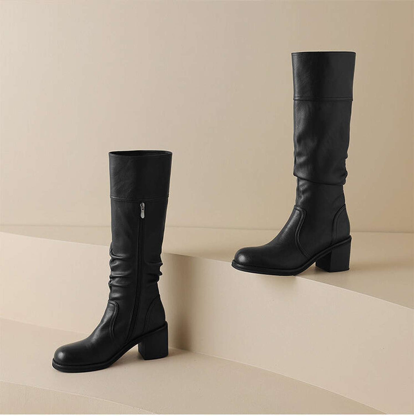 Thick Mid-heel High-top Below The Knee Women's Knight Warm Boots - Viraxa