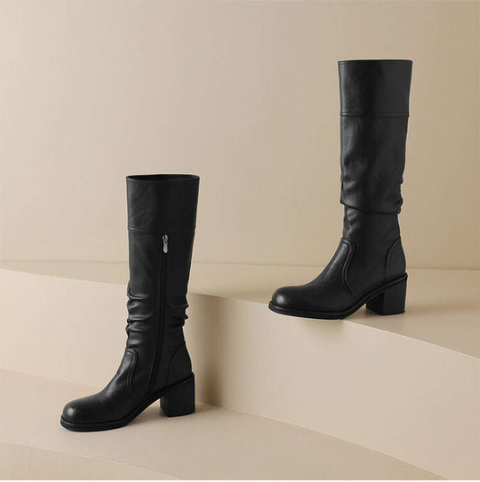 Thick Mid-heel High-top Below The Knee Women's Knight Warm Boots - Viraxa